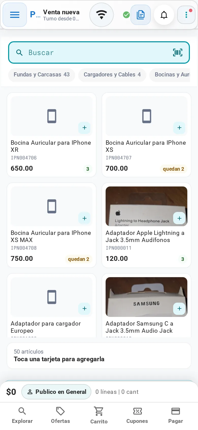 Muelle POS en un teléfono celular con la venta en curso